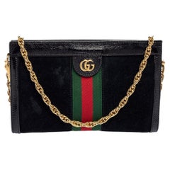 Gucci Black Suede and Patent Leather Ophidia Shoulder Bag