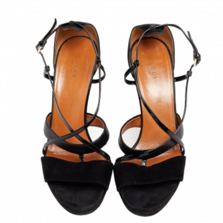Gucci - Sandales à plateforme en daim et cuir verni noir - Taille 39,5 1
