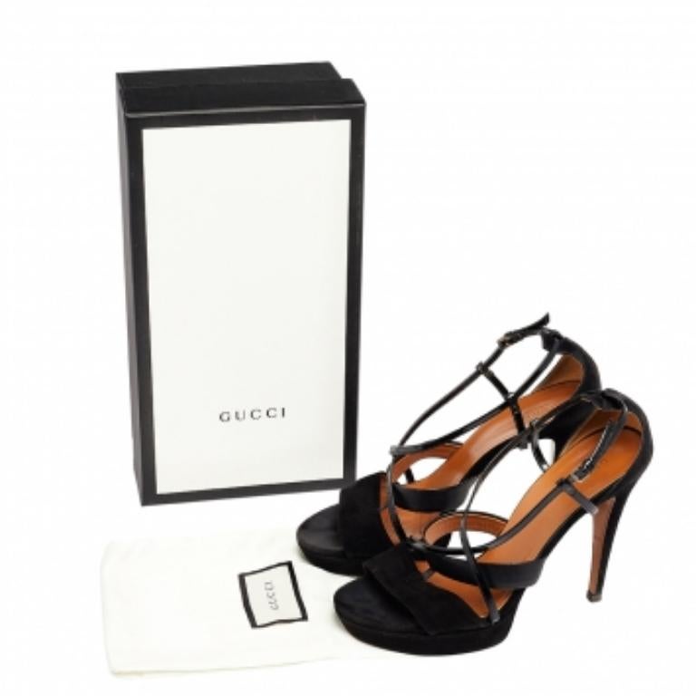 Gucci - Sandales à plateforme en daim et cuir verni noir - Taille 39,5 3