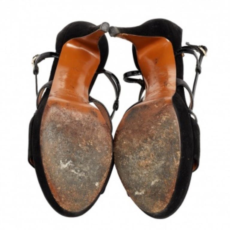 Gucci - Sandales à plateforme en daim et cuir verni noir - Taille 39,5 4