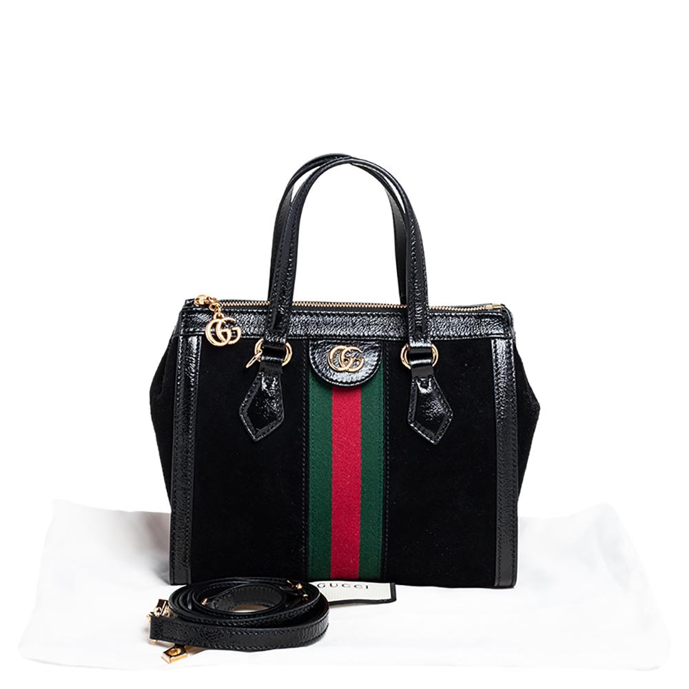 Gucci Black Suede and Patent Leather Small Ophidia Tote 5