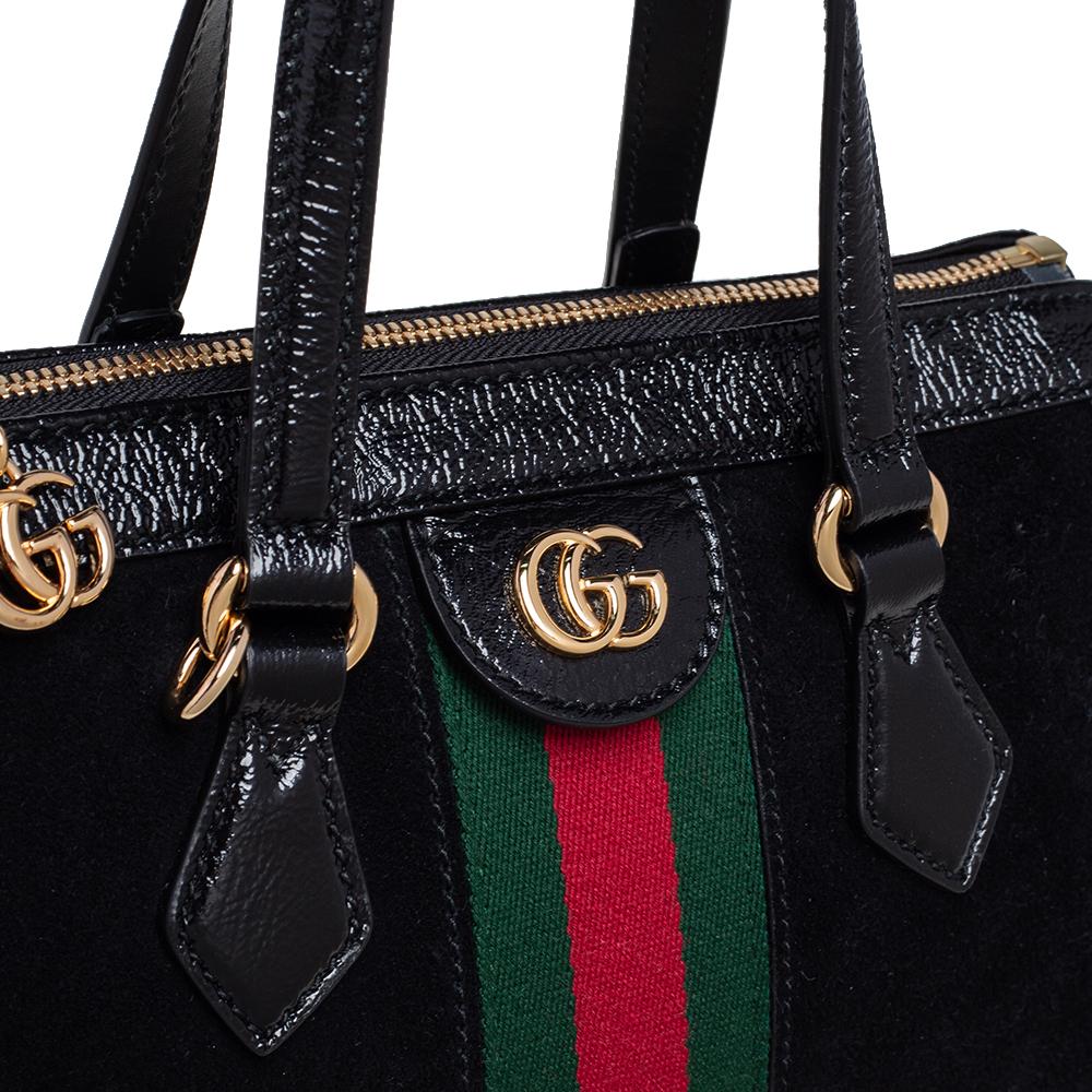 Gucci Black Suede and Patent Leather Small Ophidia Tote 1