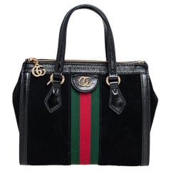 Gucci Black Suede and Patent Leather Small Ophidia Tote