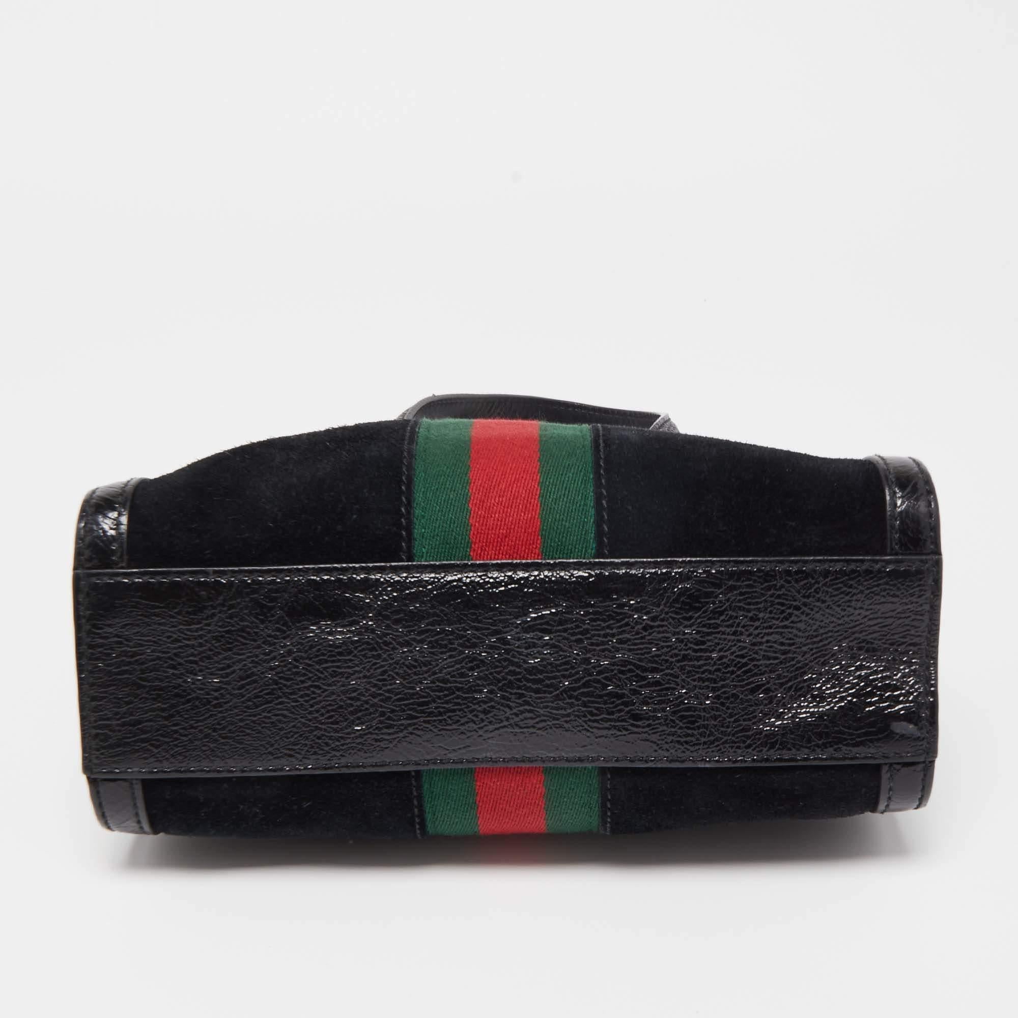 Gucci Black Suede and Patent Leather Small Web Ophidia Tote 9