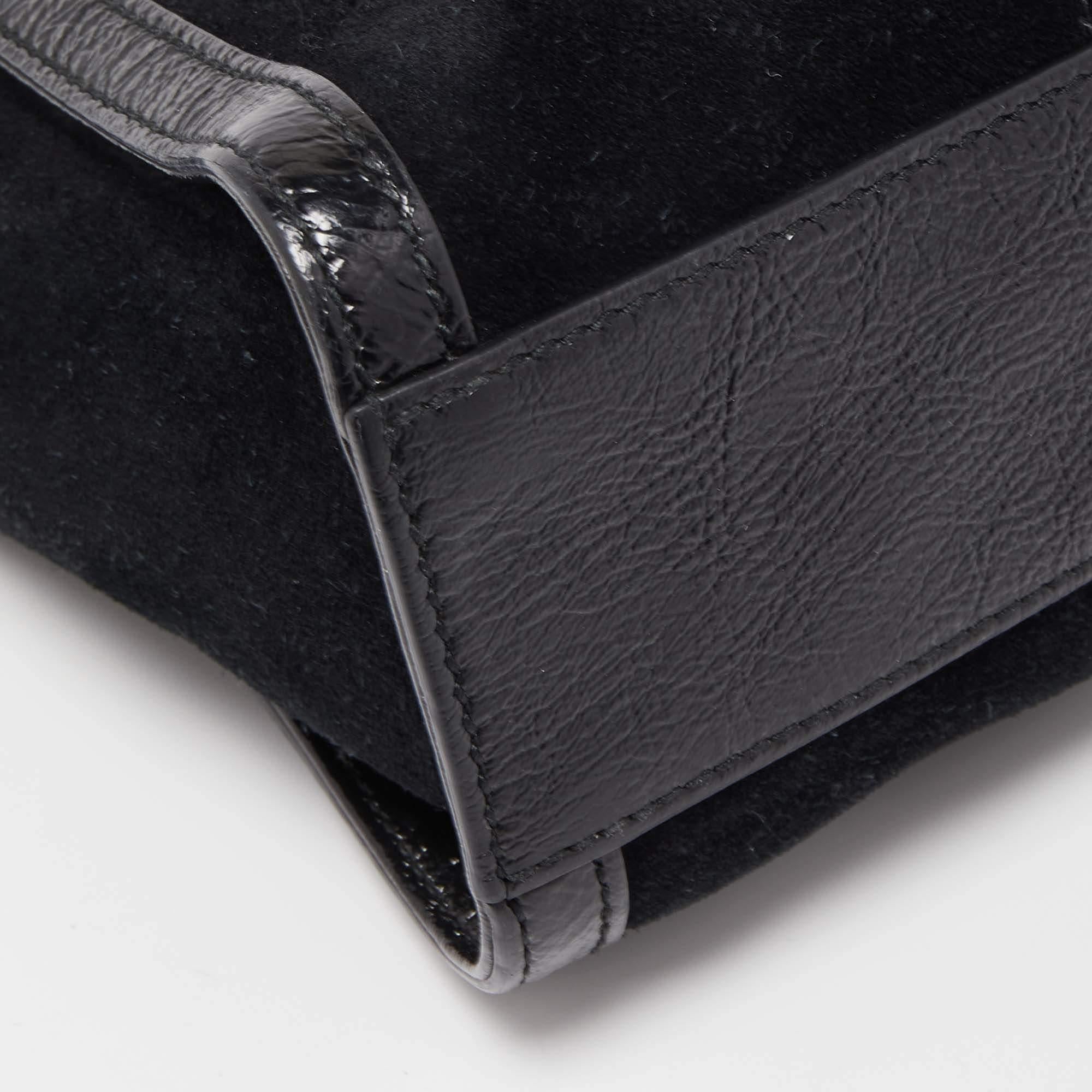 Gucci Black Suede and Patent Leather Small Web Ophidia Tote 2