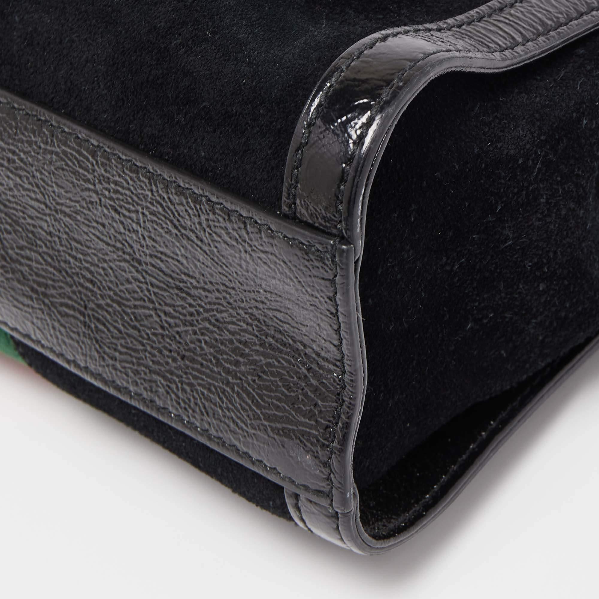 Gucci Black Suede and Patent Leather Small Web Ophidia Tote 3