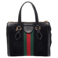 Gucci Black Suede and Patent Leather Small Web Ophidia Tote
