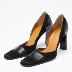Gucci Black Suede And Patent Leather Square Toe Pumps Size 38