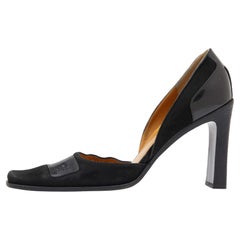 Gucci Black Suede And Patent Leather Square Toe Pumps Size 38