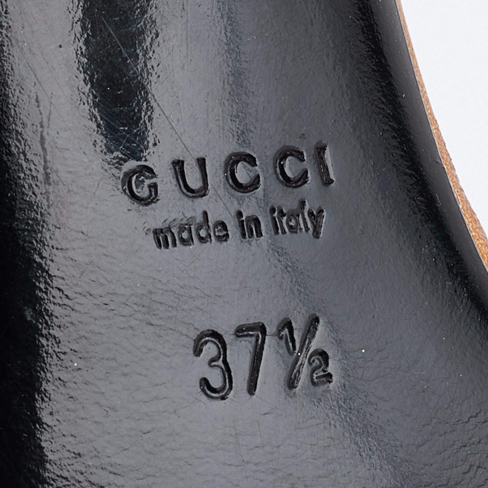 Gucci Black Suede Ankle Strap Peep Toe Sandals Size 37.5 For Sale 3