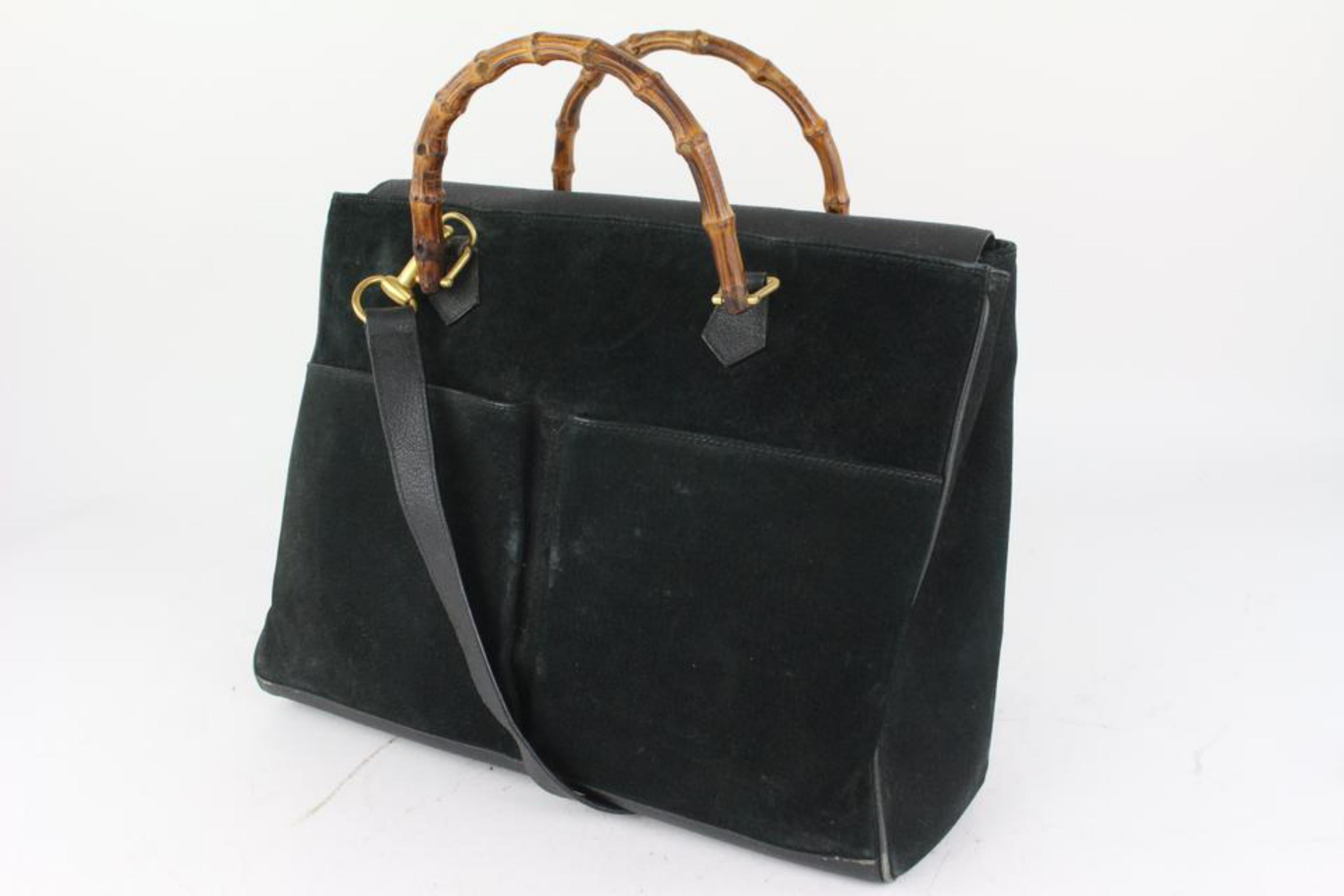 Gucci Black Suede Bamboo 2way Tote Bag 1GK1020 For Sale 5