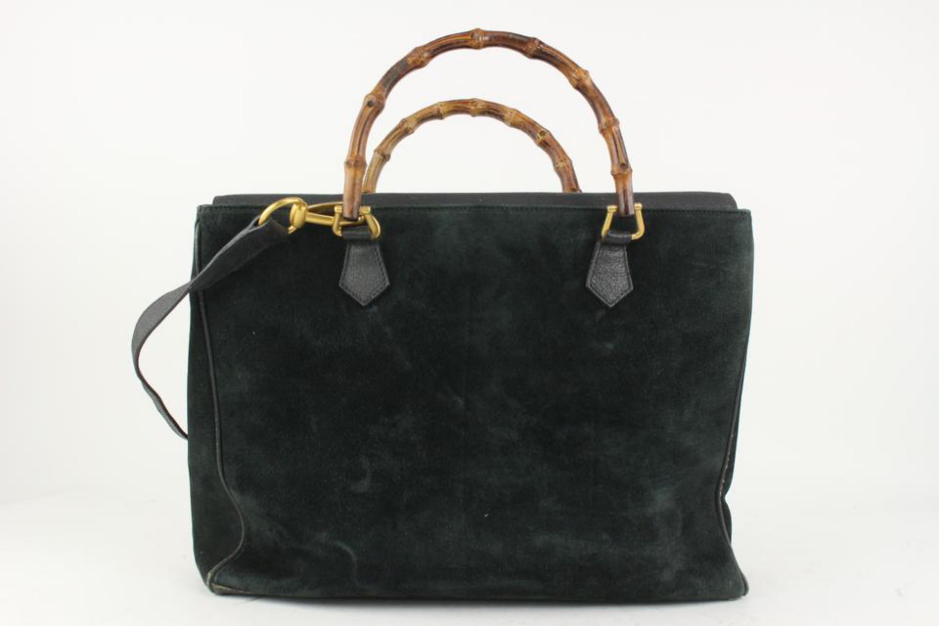 Women's Gucci Black Suede Bamboo 2way Tote Bag 1GK1020 For Sale