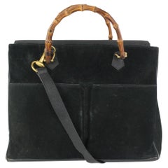 Gucci Black Suede Bamboo 2way Tote Bag 1GK1020