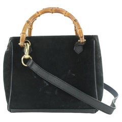 Used Gucci Black Suede Bamboo 2way Tote bag 22gks422