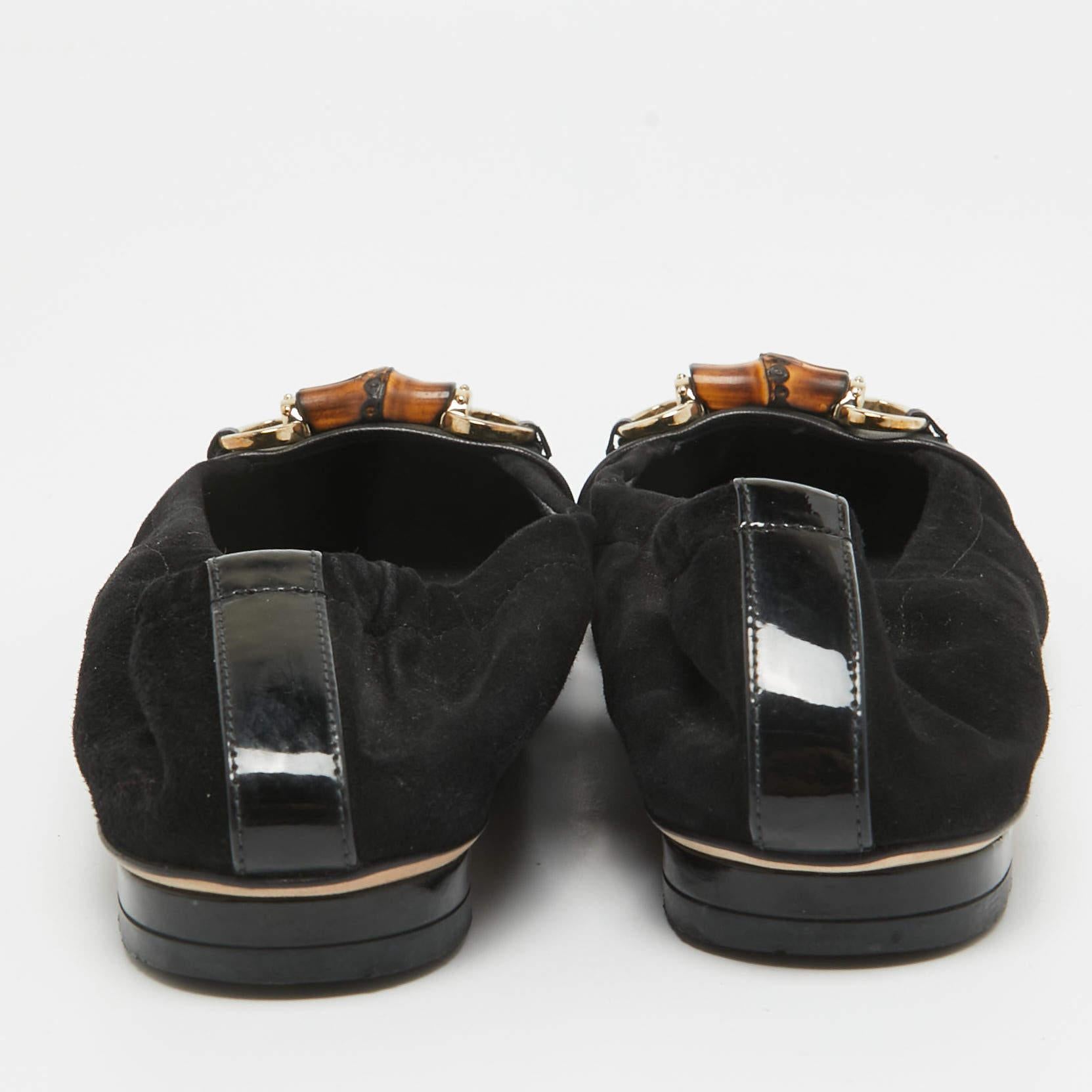 Gucci Black Suede Bamboo Accent Suede Ballet Flats Size 37 1