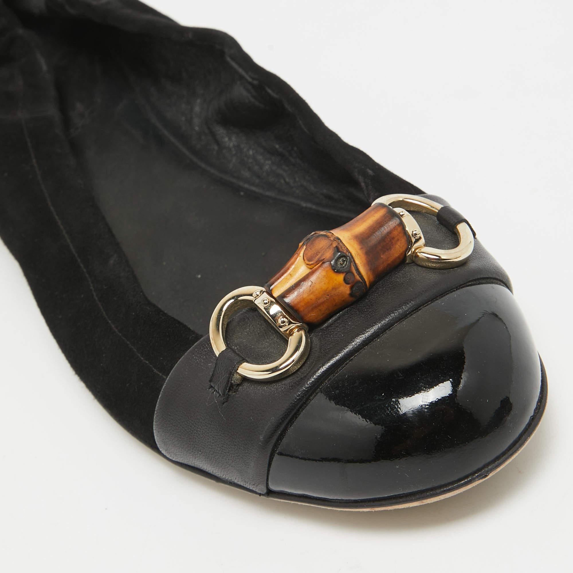 Gucci Black Suede Bamboo Accent Suede Ballet Flats Size 37 3