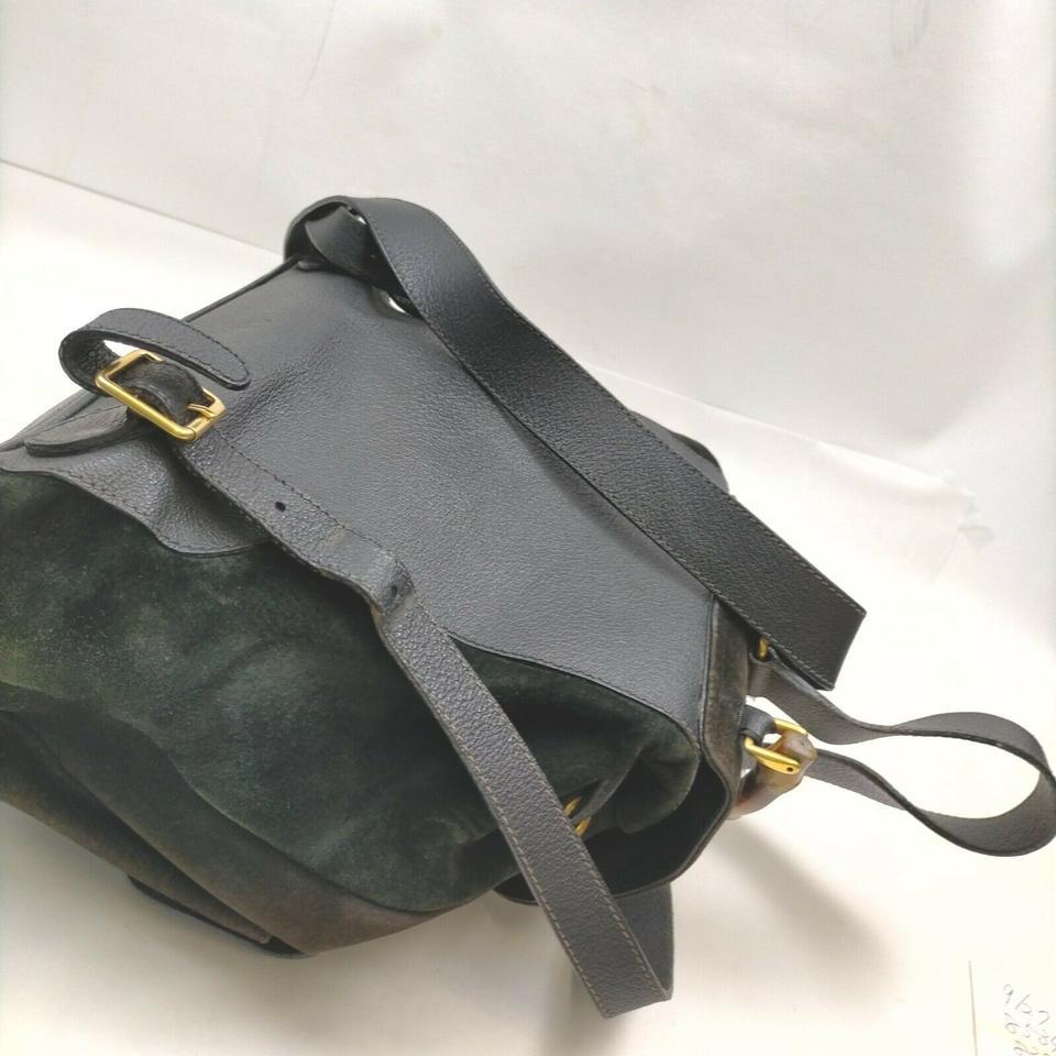 Gucci Black Suede Bamboo Backpack  862003 In Good Condition For Sale In Dix hills, NY