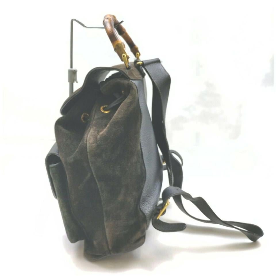 Gucci Black Suede Bamboo Backpack  862003 For Sale 1