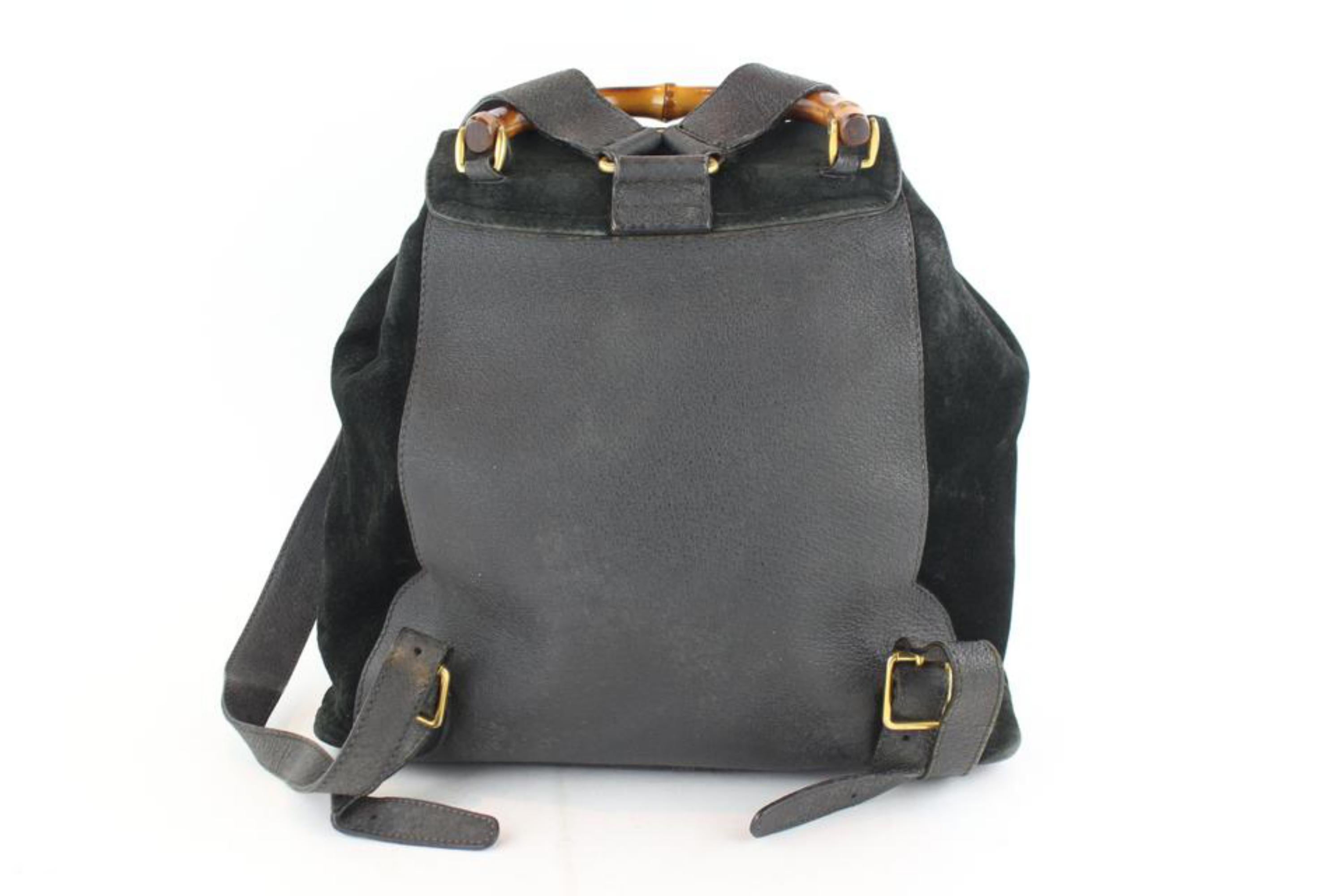 Gucci Black Suede Bamboo Double Pocket Backpack 1G44 3