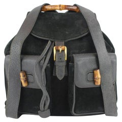 Schwarzer Gucci-Rucksack aus Wildleder und Bambus mit doppelter Tasche 1G44