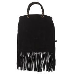 Retro Gucci black suede bamboo handle fringes bag