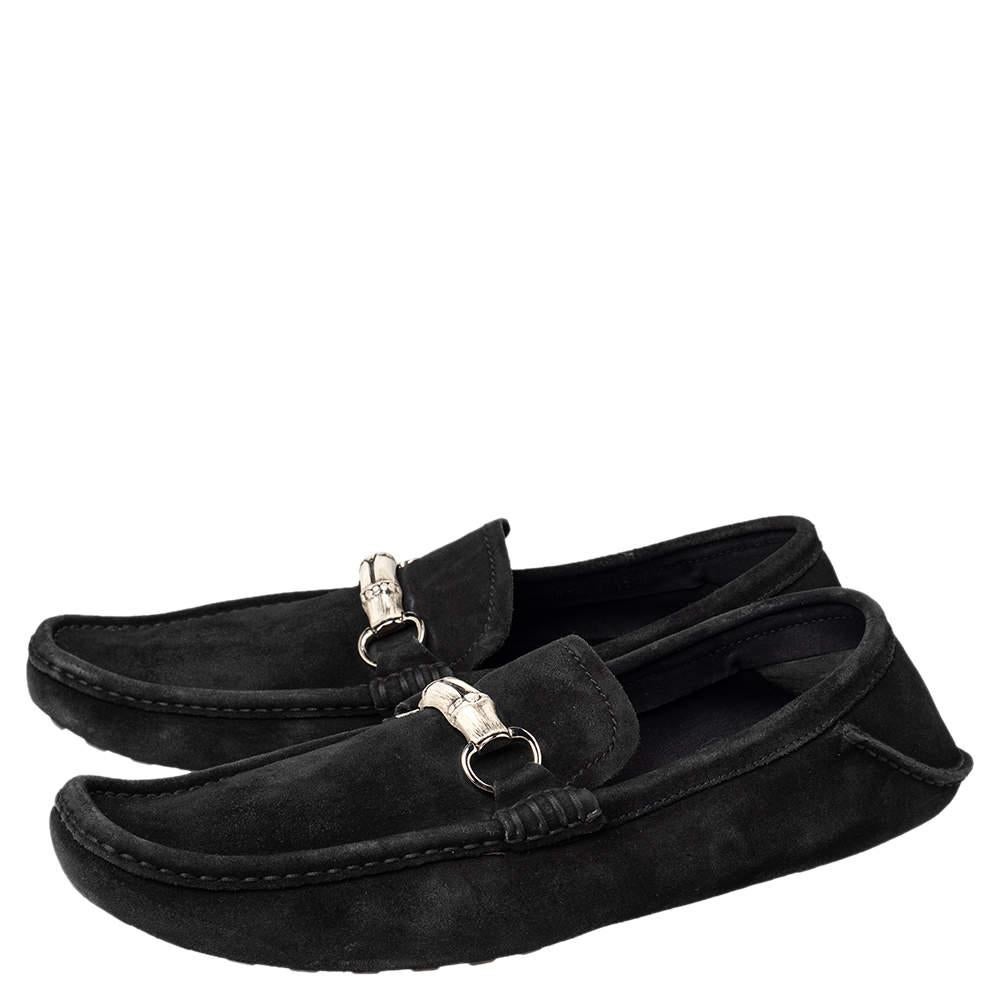 Gucci Black Suede Bamboo Horsebit Slip On Loafers Size 46 3