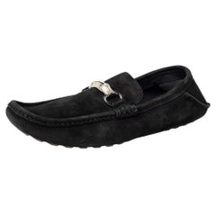 Gucci Black Suede Bamboo Horsebit Slip On Loafers Size 46