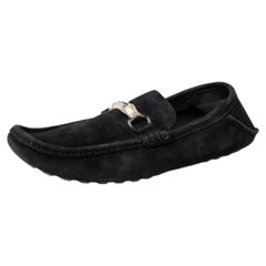 Gucci Black Suede Bamboo Horsebit Slip On Loafers Size 46