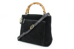 Gucci Black Suede Bamboo Tote 2way Crossbody Bag 62gz421s
