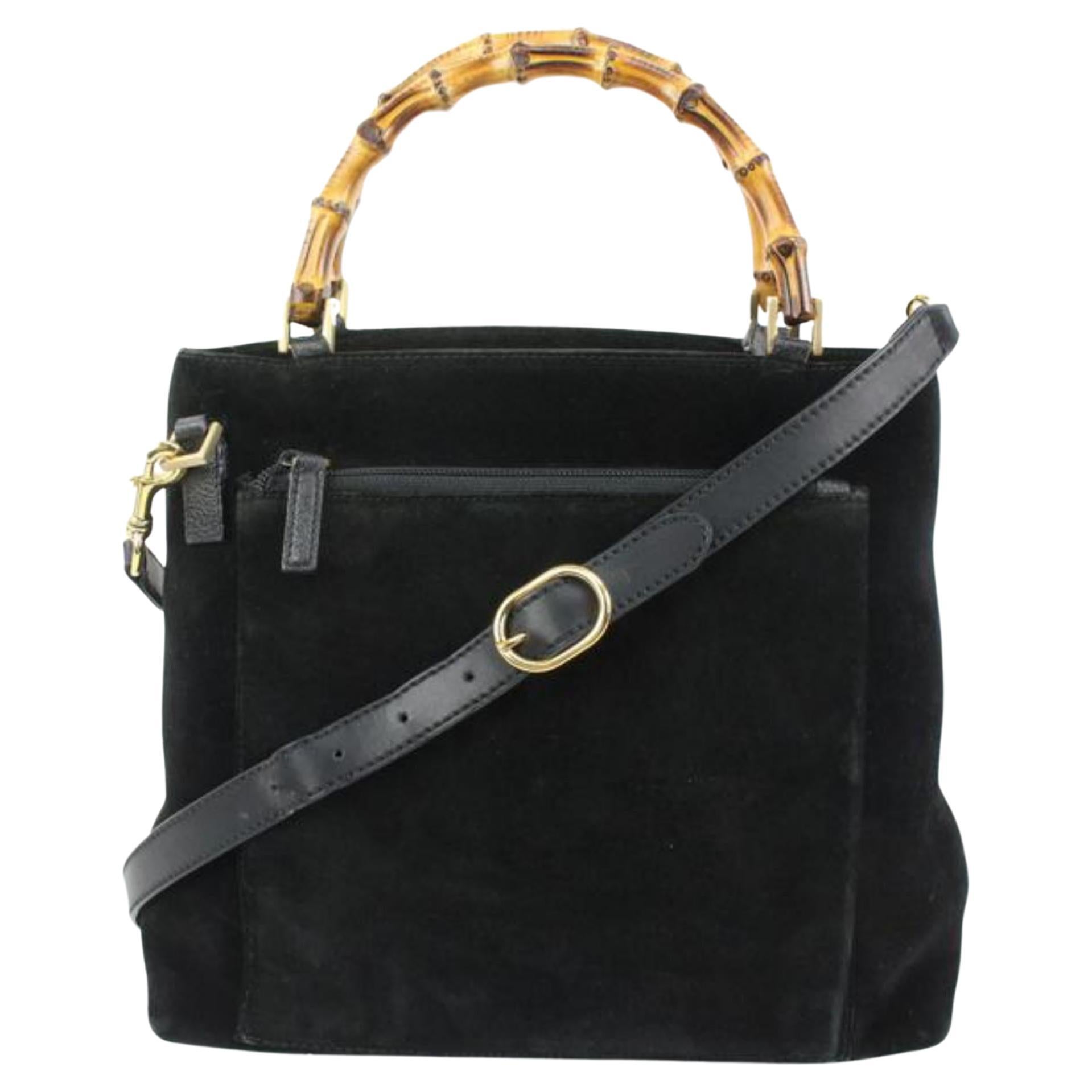 Gucci Black Suede Bamboo Tote 2way Crossbody Bag 62gz421s For Sale