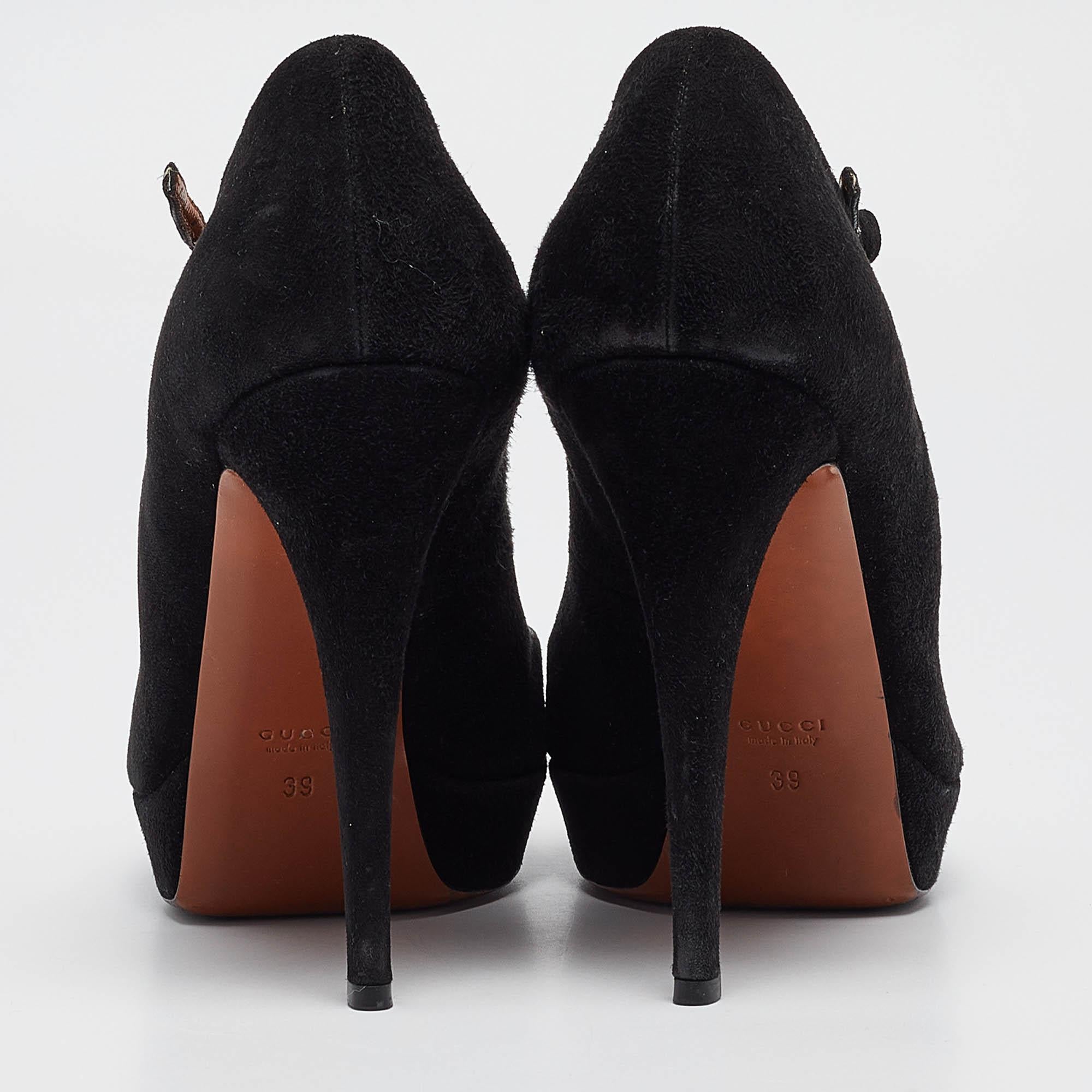 Gucci Black Suede Betty Ankle Strap Pumps Size 39 For Sale 1