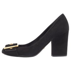 Gucci Black Suede Buckle Detail Block Pumps Size 38