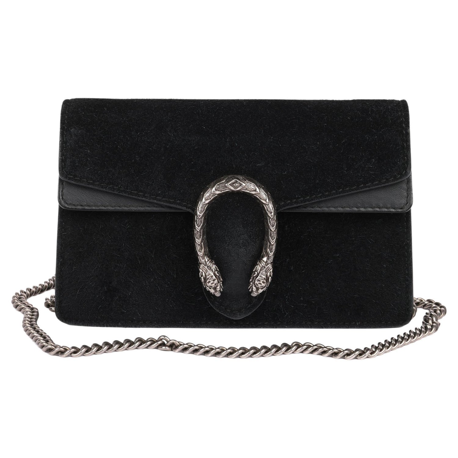 Gucci Black Suede And Strass Medium Dionysus Bag Silver Hardware