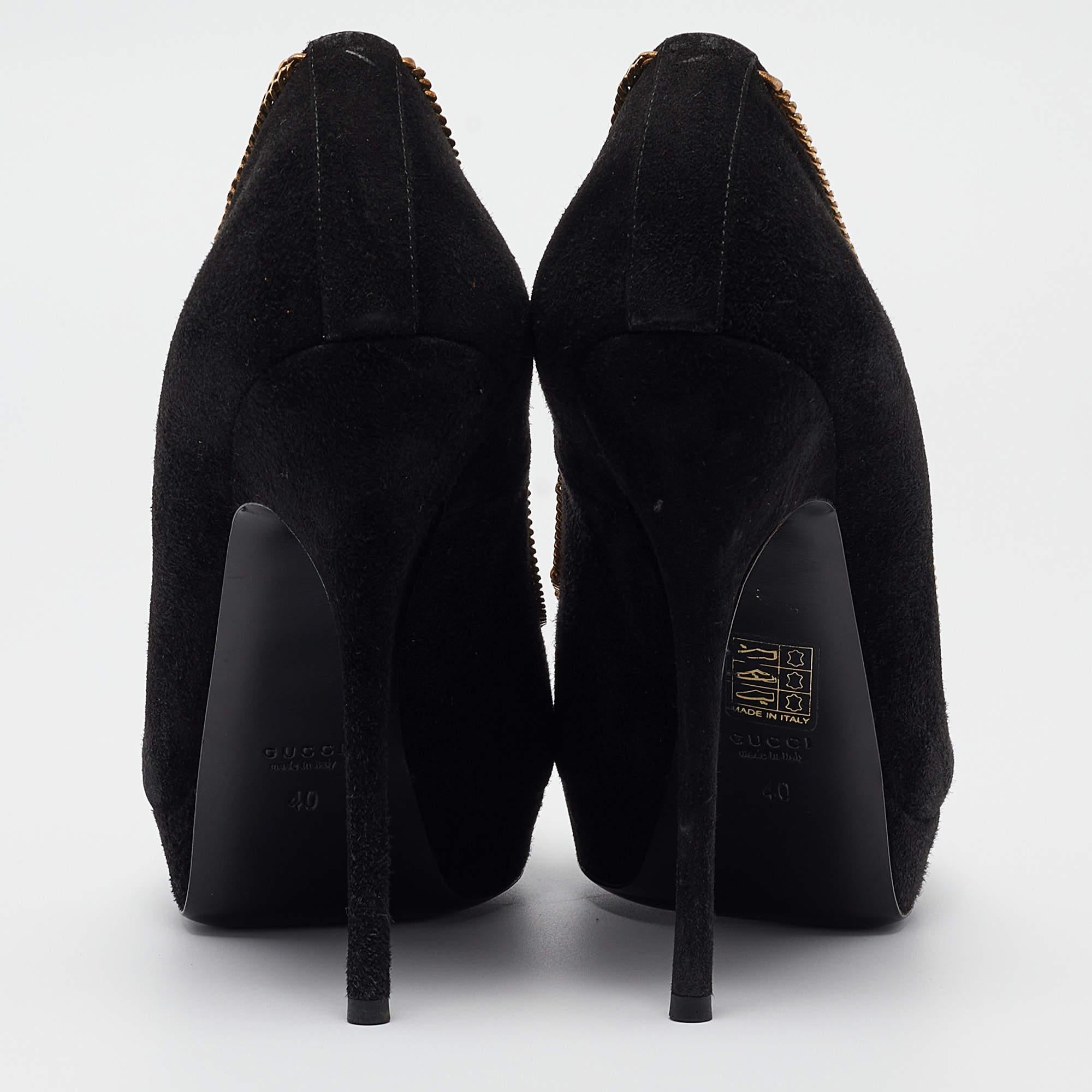 De las mujeres Gucci Black Suede Chain Trim Peep Toe Platform Pumps Size 40 en venta