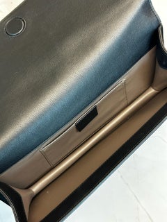 Gucci Black Suede Clutch with a door knocker crystal embellishment and dustbag