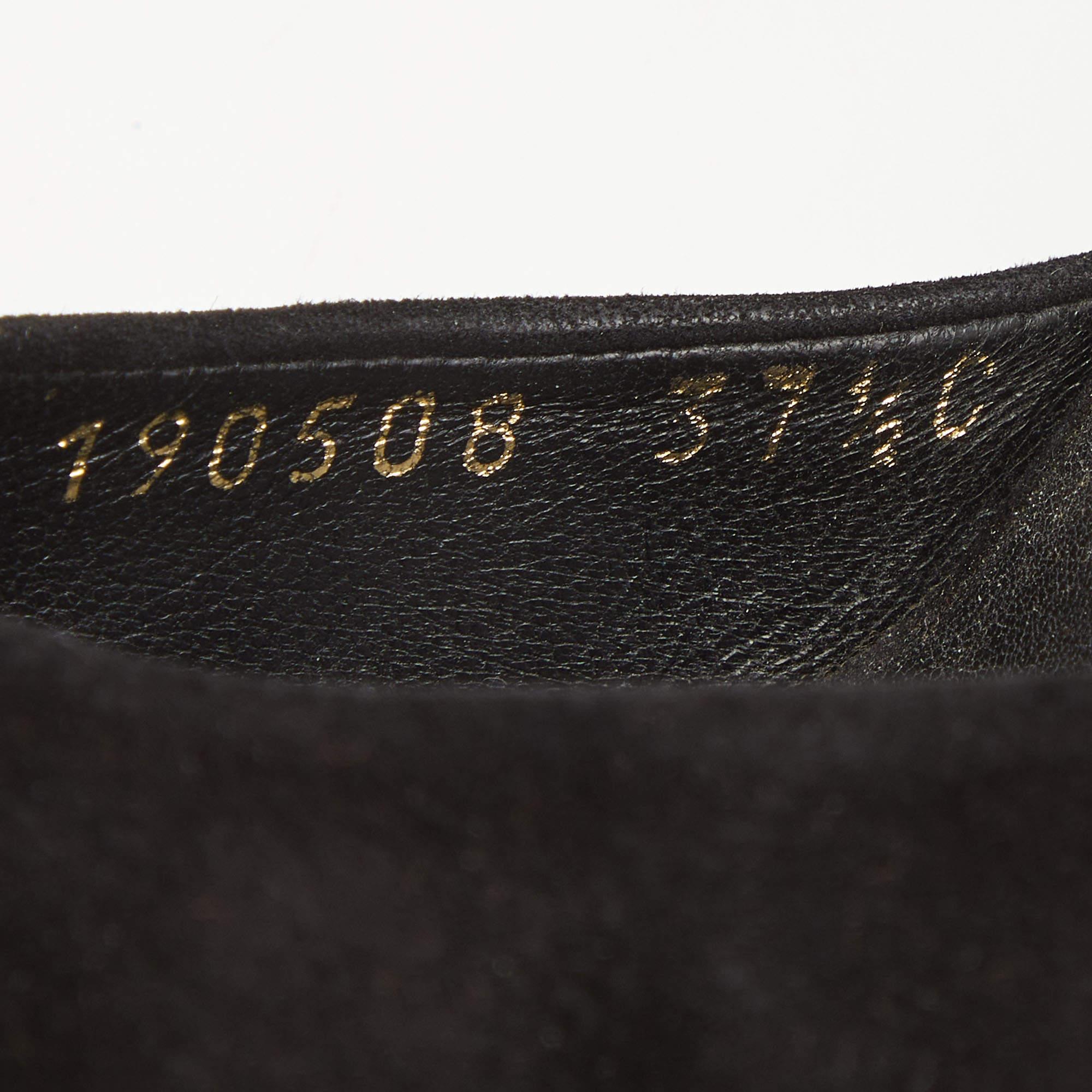 Gucci Black Suede Cork Wedge Platform Ankle Strap Sandals Size 37.5 For Sale 5