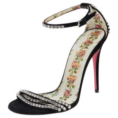 Gucci Black Suede Crystal Embellished Ankle Strap Sandals Size 36.5