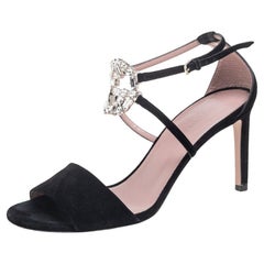 Gucci Black Suede Crystal Embellished Ankle Strap Sandals Size 36.5