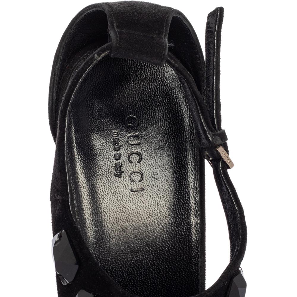Gucci Black Suede Crystal Embellished Ankle Strap Sandals Size 39 2