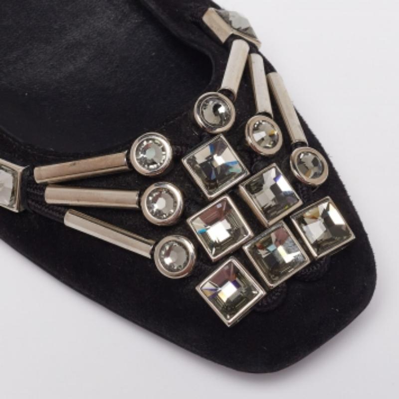Women's Gucci Black Suede Crystal Embellished Ballet Flats Size 39 For Sale