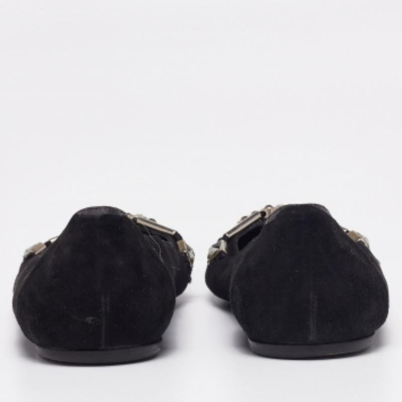 Gucci Black Suede Crystal Embellished Ballet Flats Size 39 For Sale 1
