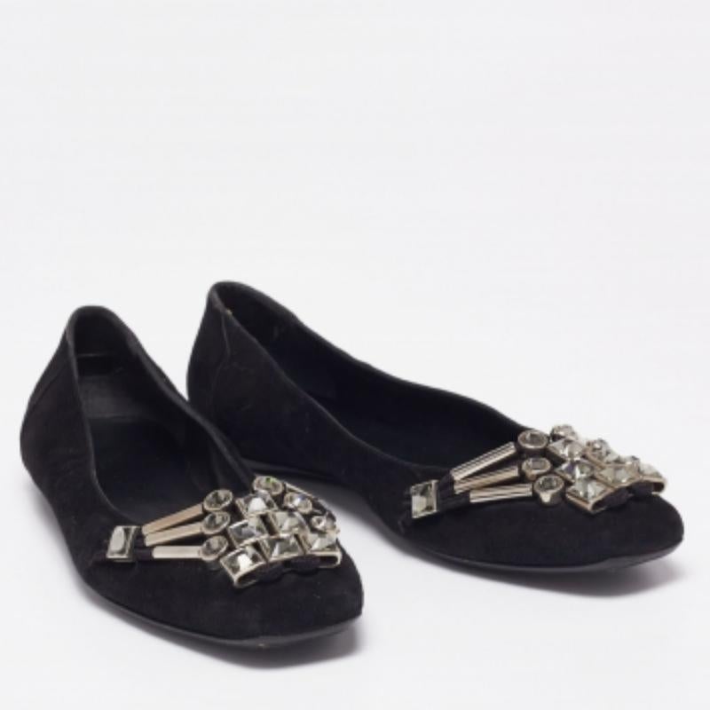 Gucci Black Suede Crystal Embellished Ballet Flats Size 39 For Sale 2