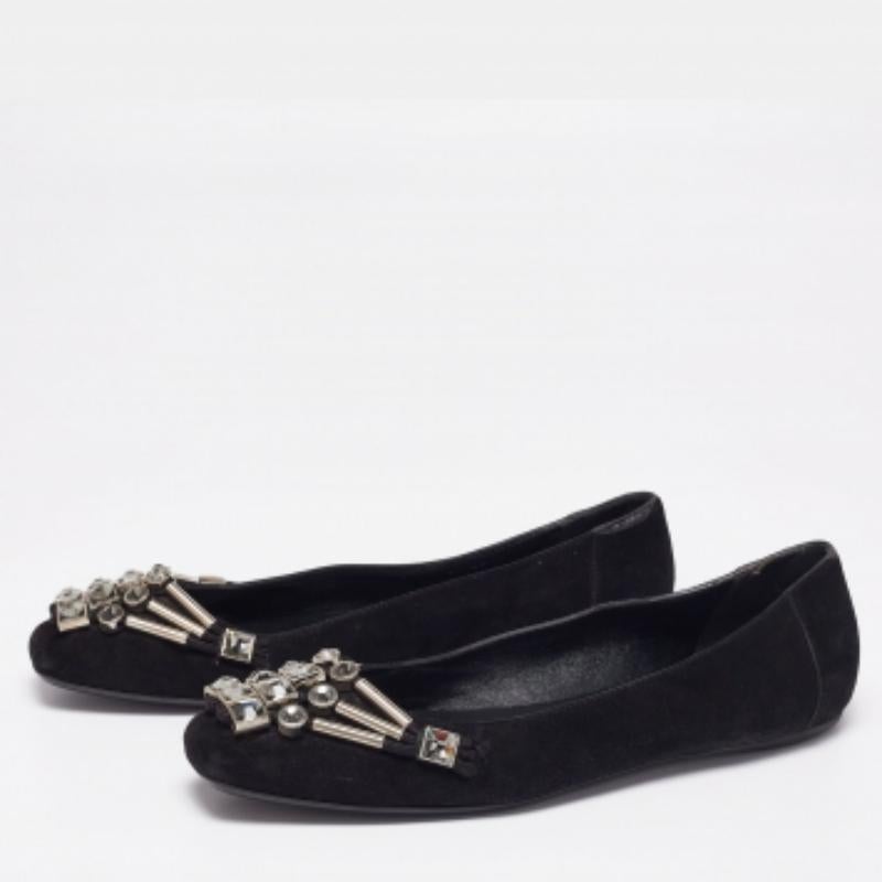 Gucci Black Suede Crystal Embellished Ballet Flats Size 39 For Sale 4