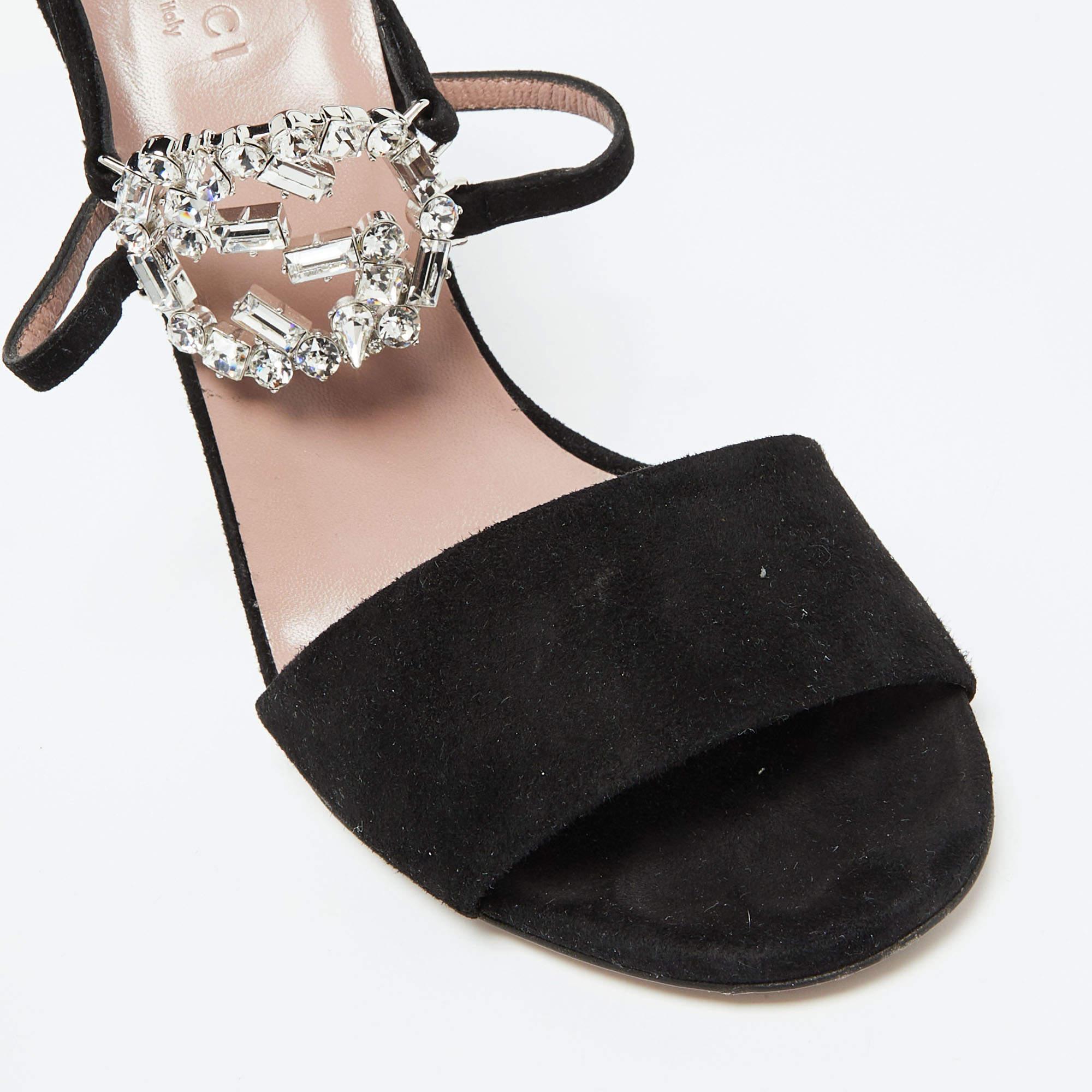 Gucci Black Suede Crystal Embellished GG Interlock Ankle Strap Sandals Size 39 3
