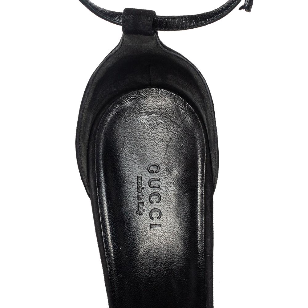 Gucci Black Suede Crystal Embellished Heel Ankle Strap Sandals Size 41 1