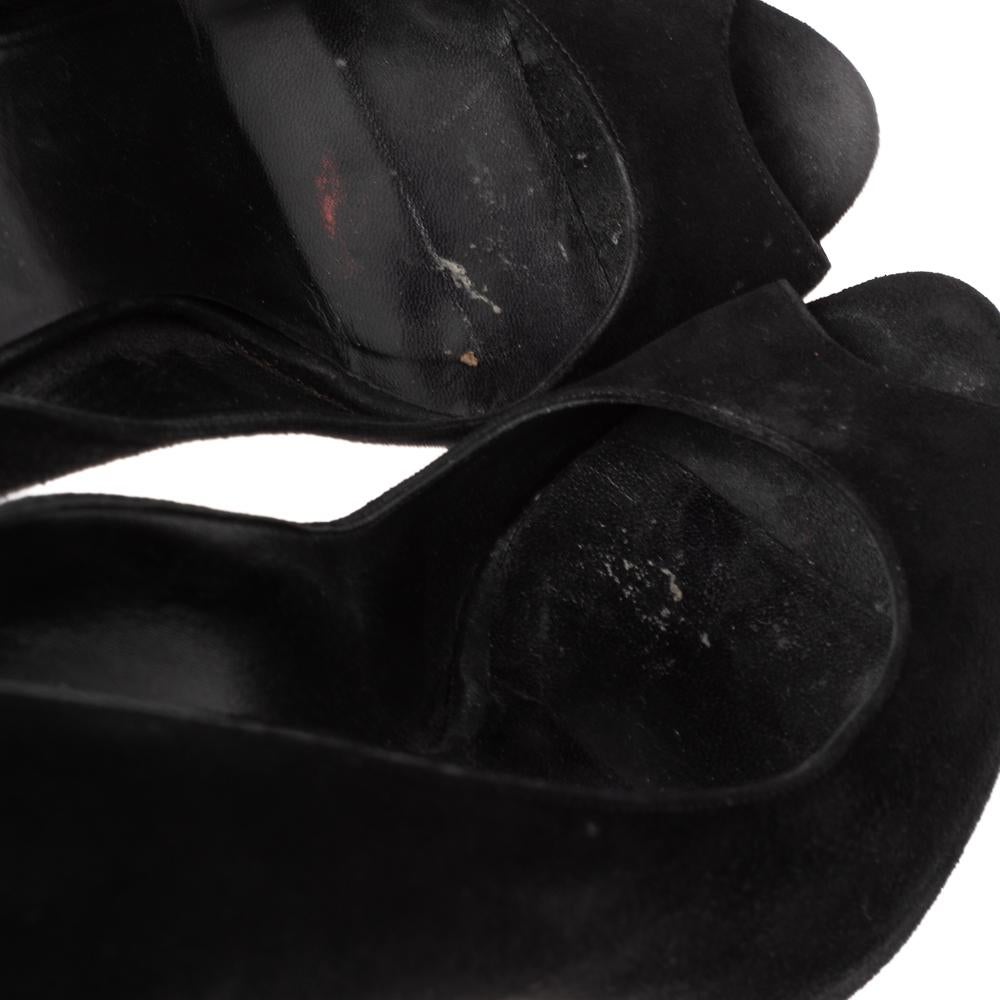 Gucci Black Suede Crystal Embellished Heel Peep Toe Pumps Size 39 For Sale 2