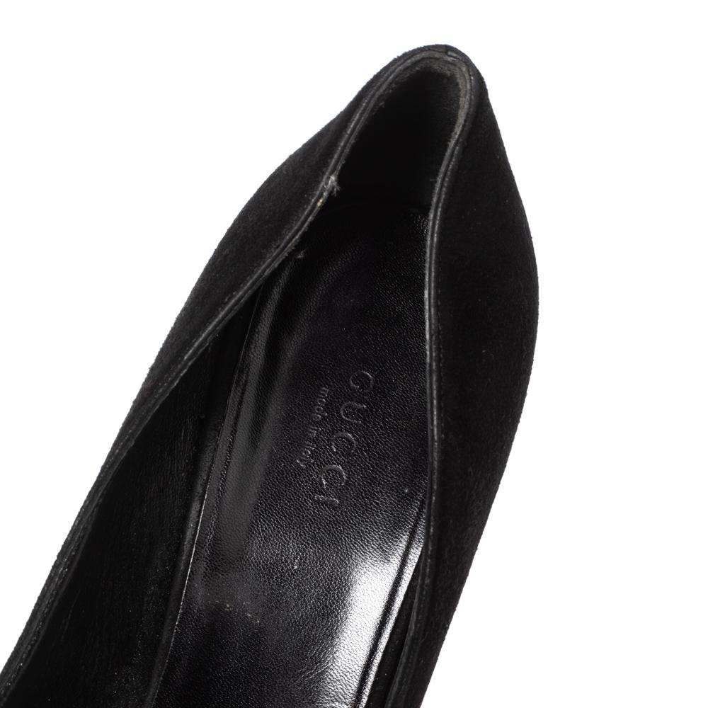 Gucci Black Suede Crystal Embellished Heel Peep Toe Pumps Size 39 For Sale 3