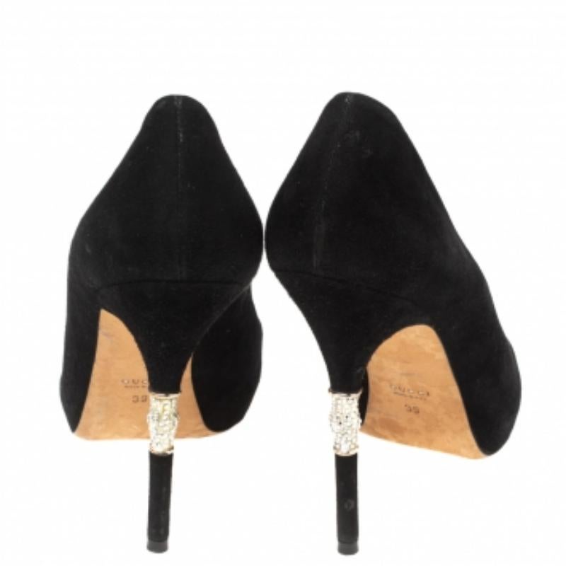Gucci - Escarpins en daim noir à talons et ornements en cristal - Taille 39 en vente 3