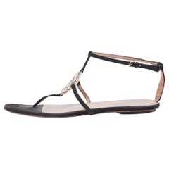 Gucci Black Suede Crystal Embellished Interlocking G Flat Sandals Size 39