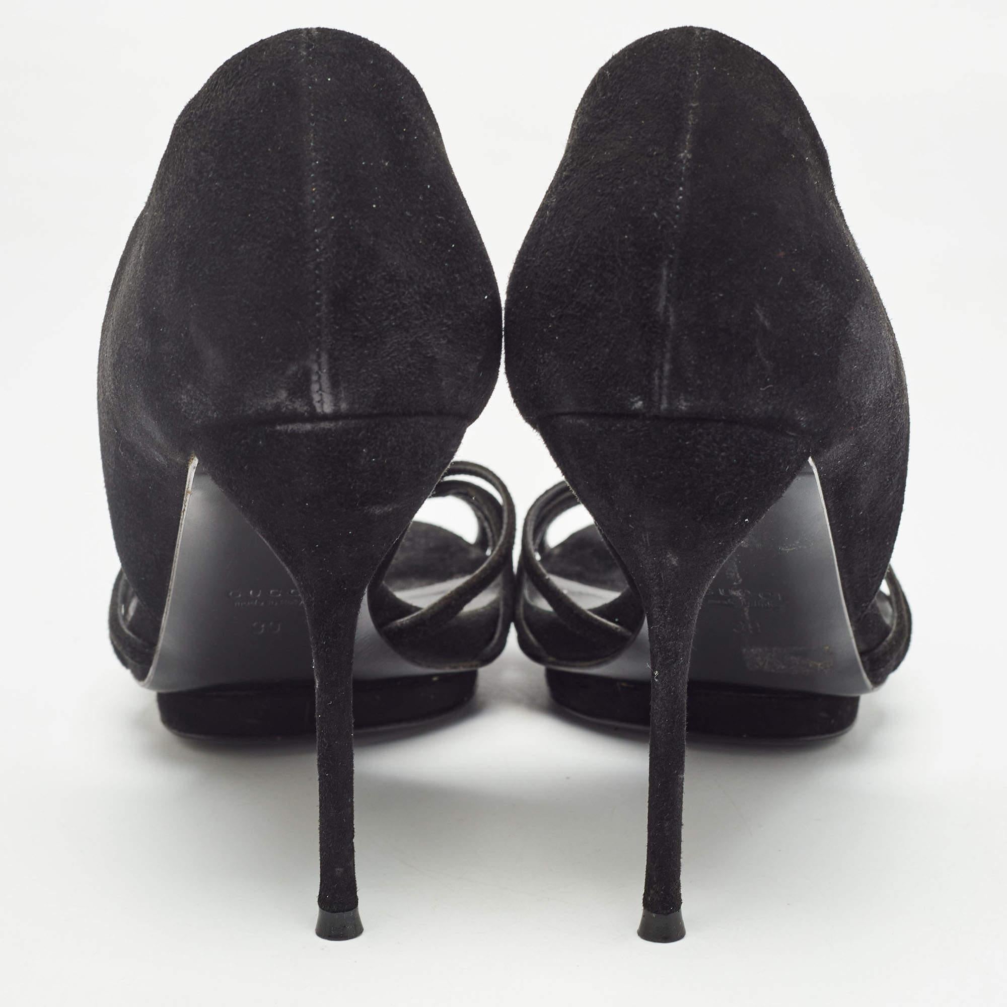 Gucci Black Suede Crystal Embellished Open Toe Pumps Size 39 For Sale 1
